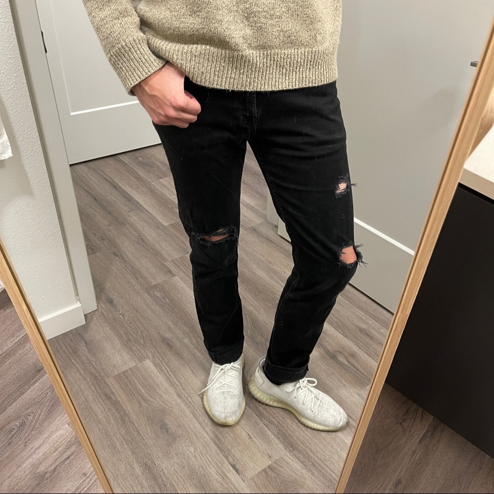 7 For All Mankind Black Ripped Slimmy Jeans